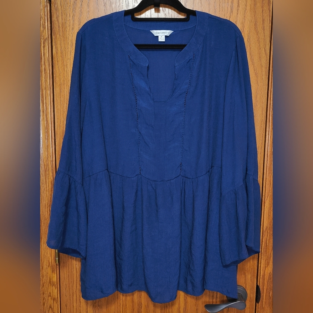 Women's Counterparts Blue Bell Sleeve Tunic Top, Size 3X